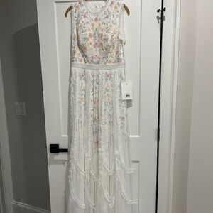 Mac Duggal Ivory Embroidered High Neck Sleeveless Ruffled Gown
